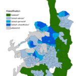 Beispielkarten zur Darstellung von Jerusalem in OpenStreetMap: Die Bezirke Jerusalems sind nach den mehrheitlichen Bevölkerungsgruppen eingefärbt: arabisch (grün), jüdisch-säkular (hellblau), jüdisch-ultraorthodox (dunkelblau). (Grafik: Christian Bittner)