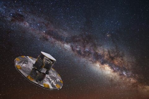 Künstlerische Darstellung des Gaia Satelliten bei der Vermessung der Sterne der Milchstraße. (Bild: ESA/ATG medialab/ESO/S. Brunier)