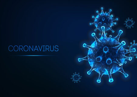 Das Bild zeigt den Schriftzug "Coronavirus" und eine grafische Darstellung des Virus.