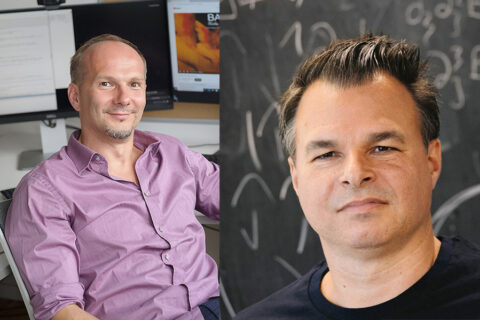 FAU-Physiker Prof. Dr. Kai Phillip Schmidt (rechts) und MPL-Forscher Dr. Claudiu Genes (links) (Fotos v.l.: FAU/Anna Thiessen; Stephan Spangenberg)
