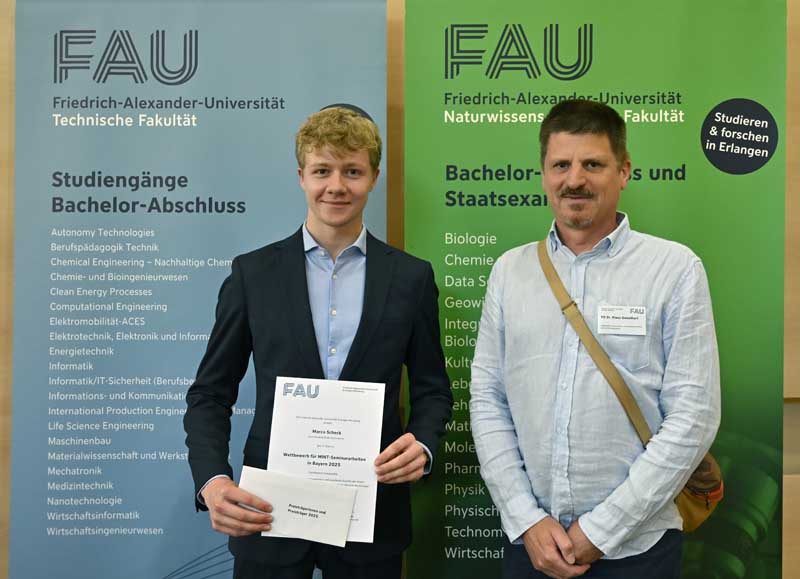 3. Platz Geographie Marco Scheck und Dr. Klaus Geiselhart (Foto: Harald Sippel / FAU)